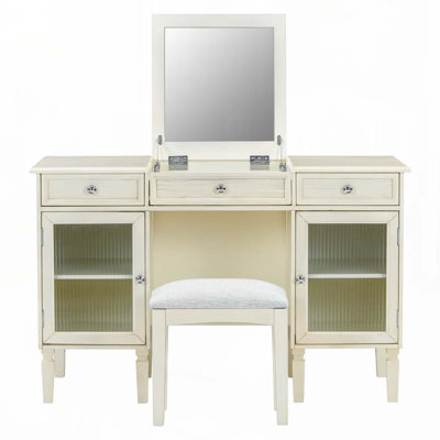 Vanity Desk with Flip-Top Mirror, Dressing Table Set with Drawer & Cabinet for Organized Beauty Routine