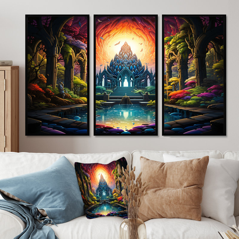 Tarsem - Ensemble de salon mural art abstrait paysage, Cadre flottant noir, H 40 po x l 60 po x P 1 po