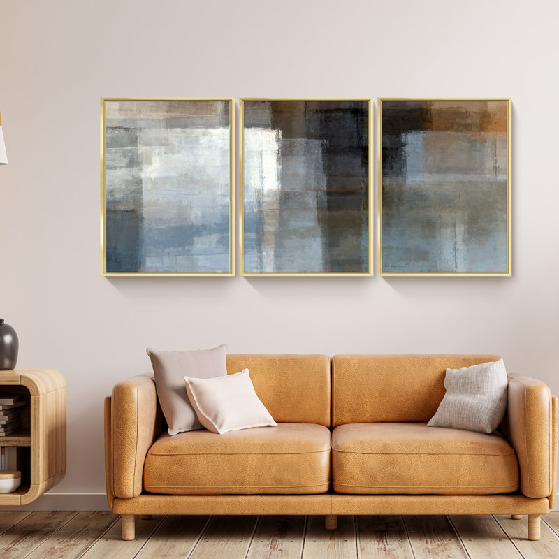 Abstrait - Peinture sur toile 3 pièces, H 24 po x l 48 po x P 1,5 po, Or
