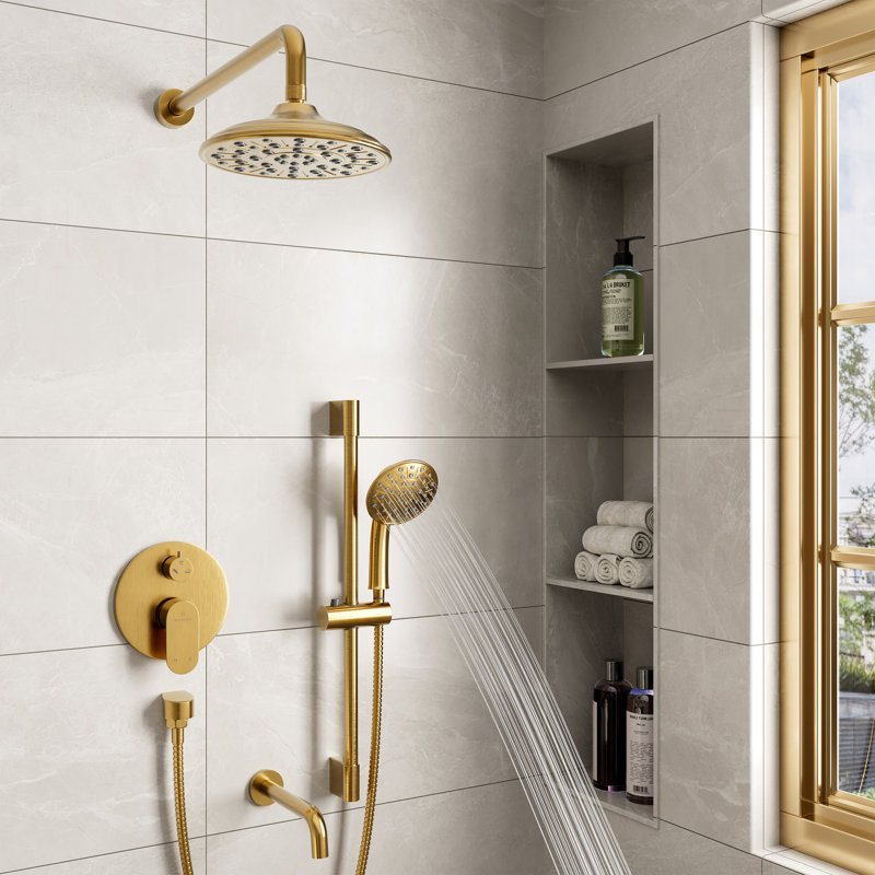 Brushed Gold Multi-Function Rain Shower System with Handheld