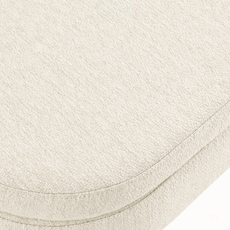 Banc ottoman de rangement ovale avec pieds en bois d'hévéa, tissu beige, solution d'assise et de rangement polyvalente pour n'importe quelle pièce