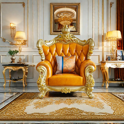 Fauteuil de style européen en bois massif de luxe avec fauteuil capitonné de 48,43 po de largeur