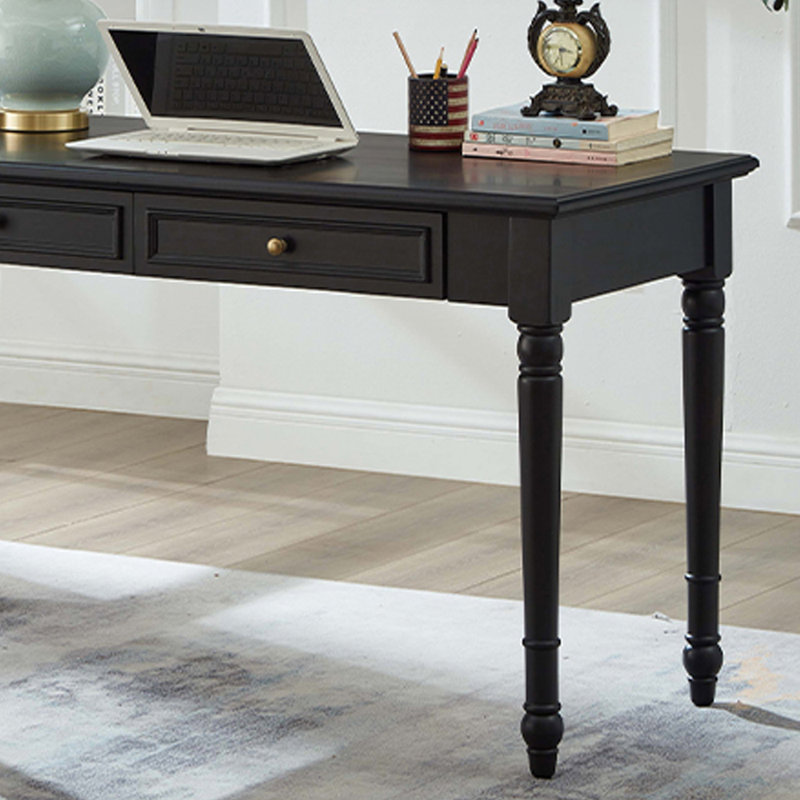 Black Rubberwood Double-drawer Writing Desk, 29.92" H x 59.05" W x 23.62" D