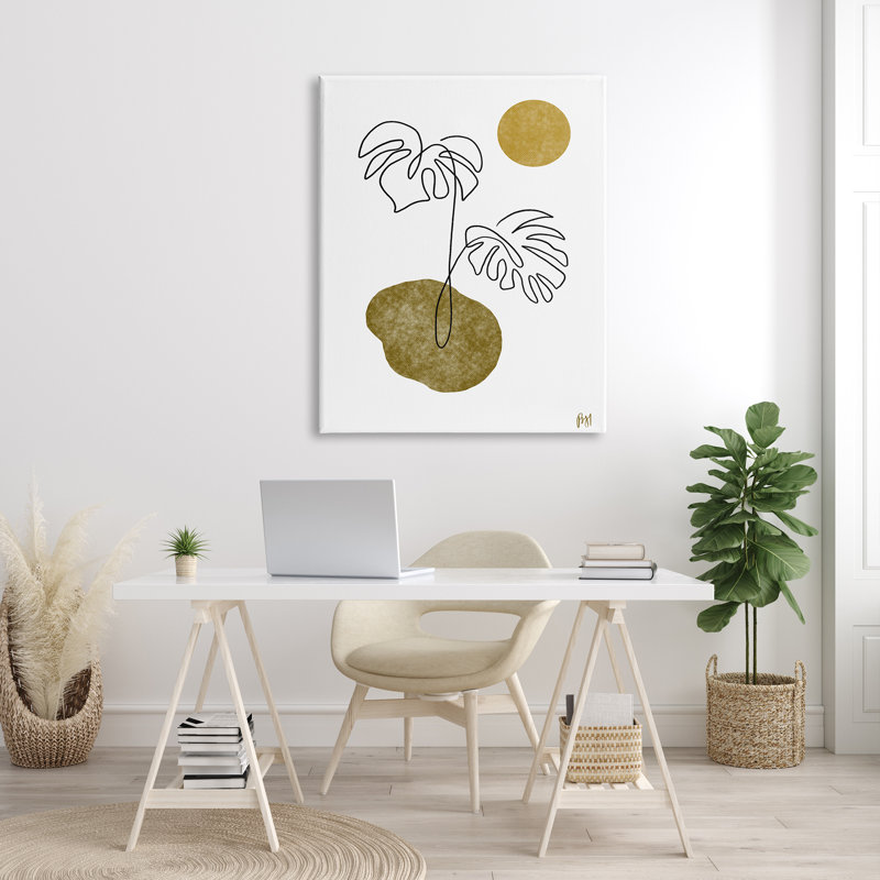 «Tropical Monstera Palms», dessin abstrait de ciel désert noir, estampe numérique, art texturé par Birch & Ink