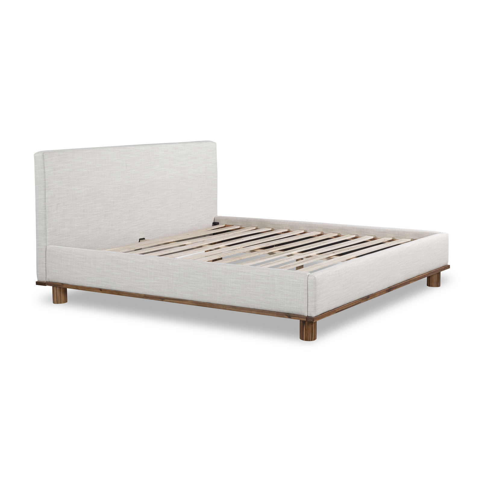 Plaza Upholstered Wood Platform Bed, King, White Linen