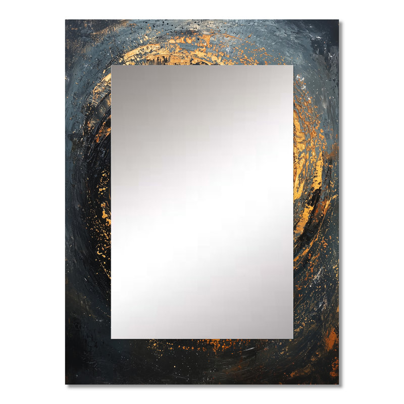 Black Gold Fractal Celestial Splendor - Abstract Spirals Unique Wall Mirror Decor, Gold Large Mirror, Printed Metal Art