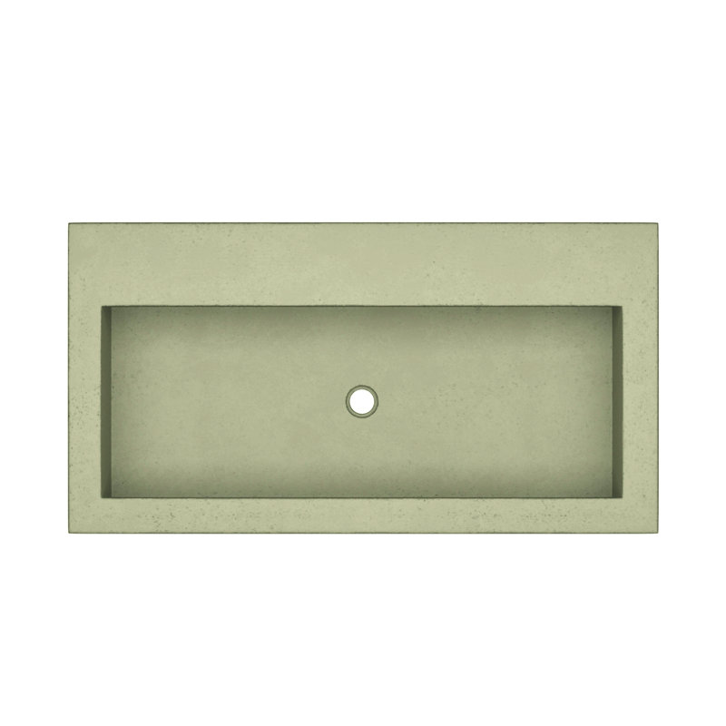 NativeStone Handcrafted Concrete 36" Trough Bathroom Sink, No Hole, Sage