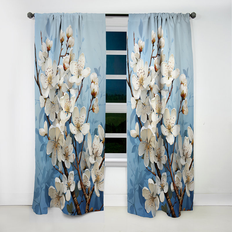 Cerritos - Dogwood Curtain - Blackout Floral Curtain - 1 Panels, 52" W x 108" L