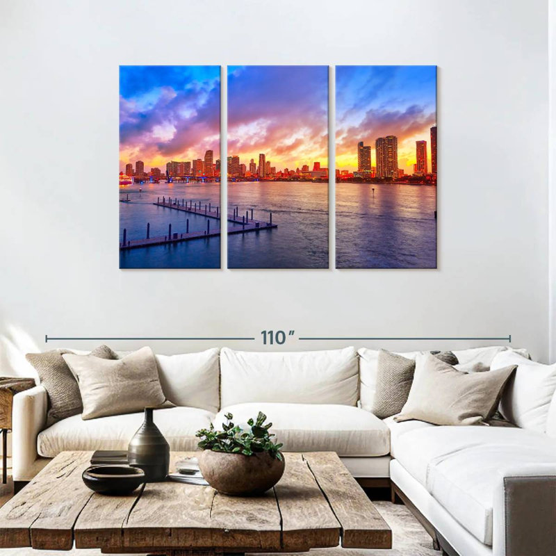 Coucher de soleil éclatant à Sir Sir Miami, H 48 po x l 74 po
