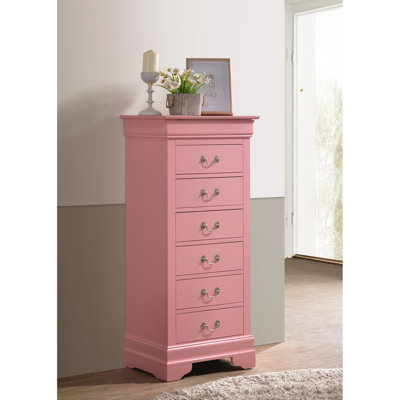 Commode pour la lingerie rose avec guides en métal - Design classique de 22 po de profondeur x 16 po de largeur et 51 de hauteur dans la chambre à coucher traditionnelle avec tiroirs à queue d'aronde 21,51 po x P 15,8 po x H 52,15 po