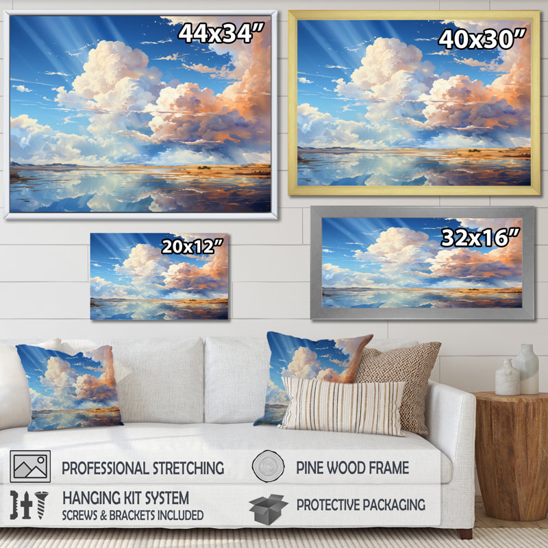 Clouds Whimsical Wisps II - impression, Cadre flottant blanc, H 24 po x l 32 po x P 1 po