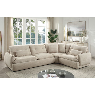 Jonina Beige Chenille Sectional Sofa with Pillows