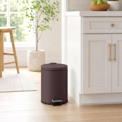Poubelle ronde à fermeture en douceur 5L pour cuisine et salle de bain - Petite poubelle avec couvercle silencieux, brun