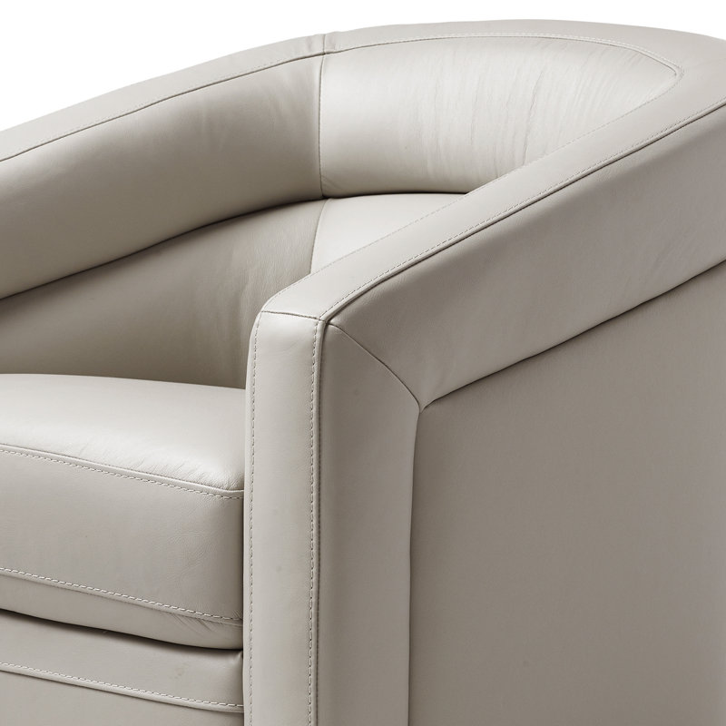Dowlin Upholstered Swivel Barrel Chair, Gray Genuine Leather