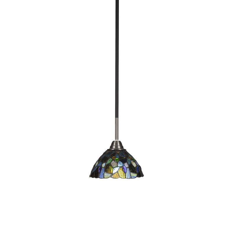 Luminaire suspendu Hargraves Paramount, fini noir mat et nickel brossé avec verre d'art mosaïque bleu de 7 po