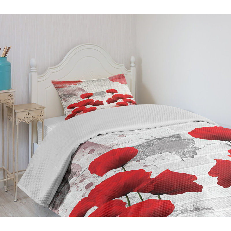 Gray Quilted Twin Bedspread Set with Pillow Sham