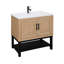 Meuble-lavabo autoportant de 32 pouces avec lavabo en céramique sans soudure, robinet texturé, 2 portes de rangement et beaucoup d'espace, base en métal avec charnières en acier inoxydable flexibles chaud / froid et poignées noires-982162224-982162383