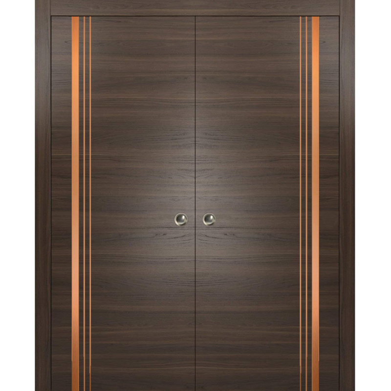 Portes françaises en bois manufacturé 1010, 56 po x 84 po, Frêne chocolat