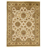 Hand Knotted Wool Oriental Area Rug in Ivory And Gold