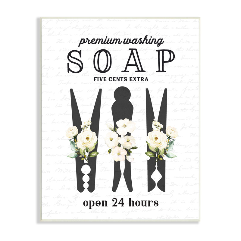 Vintage Floral Clothespin Silhouettes Laundry Room Script Sign