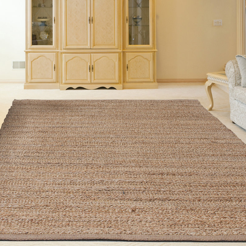 Tapis d'intérieur en jute de fibre naturelle fait à la main avec envers en coton Modern Farmhouse, Rectangle 5 pi x 7 pi 9 po