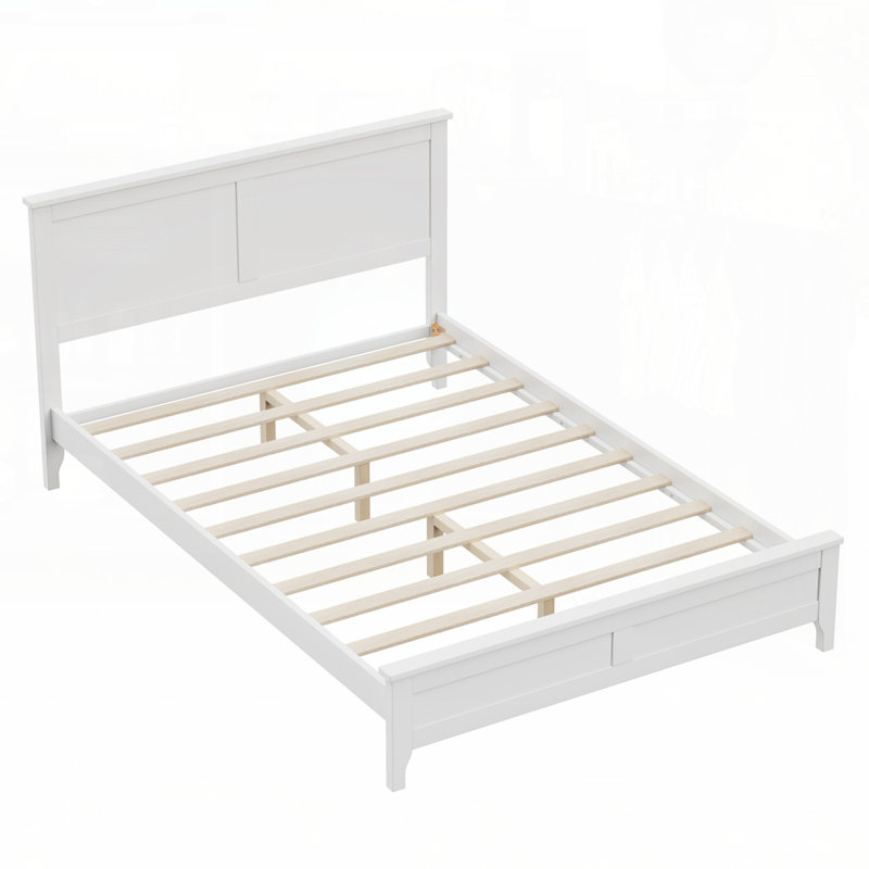 Modern Platform Bed with Sturdy Wooden Slats, No Box Spring Needed, Durable and Easy to Assemble, White, Full