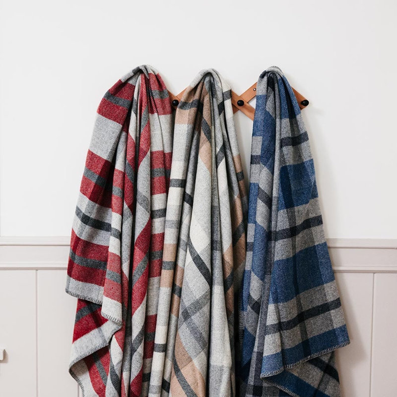 Northfield Plaid Wool Throw Blanket, 50" x 72", Beige