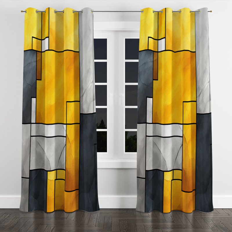 Avinaash - Rideau à œillets abstrait - Rideau géométrique obscurcissant - 1 panneau, l 52" x L 95", Œillets dorés