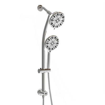 Multi Function Dual Shower Head - Shower System With 4.7" Rain Showerhead, 7-Function Hand Shower, Adjustable Slide Bar,Chrome