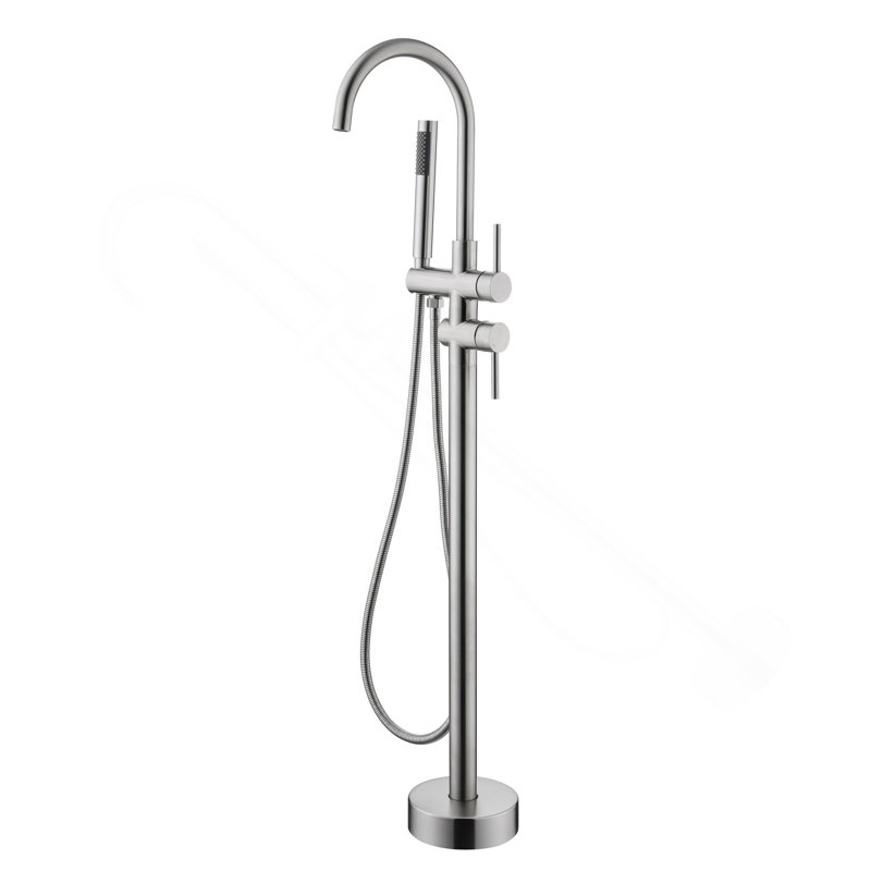 Mount Bathtub Faucet Freestanding Tub Filler Brushed Nickel Standing High Flow Shower Faucets with Handheld Shower Mixer Taps Swivel Spout