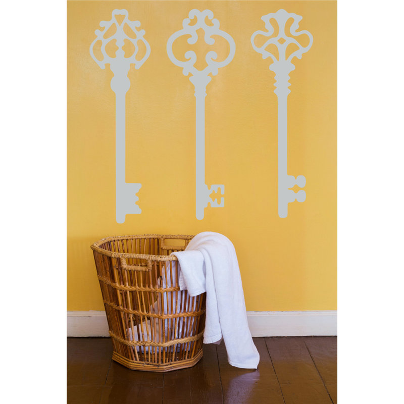 Décalcomanie murale clés squelettes, H 45 po x l 46 po x P 0,01 po, Gris clair