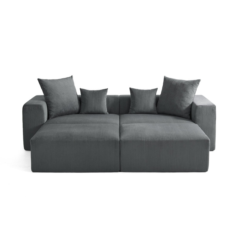 4-Piece Upholstered Corduroy Modular Sectional Sofa with Movable Ottoman – Fully Compressed, No Assembly Required, Grey