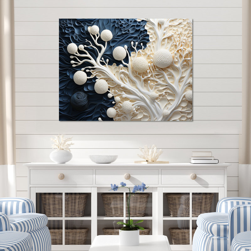 Art mural blanc et bleu corail I - Coastal Coral Under Water, Toile tendue, H 24 po x l 32 po x P 1 po