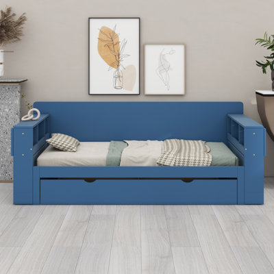 Lit de jour avec bureau amovible, tiroirs de rangement et table d'appoint hydraulique