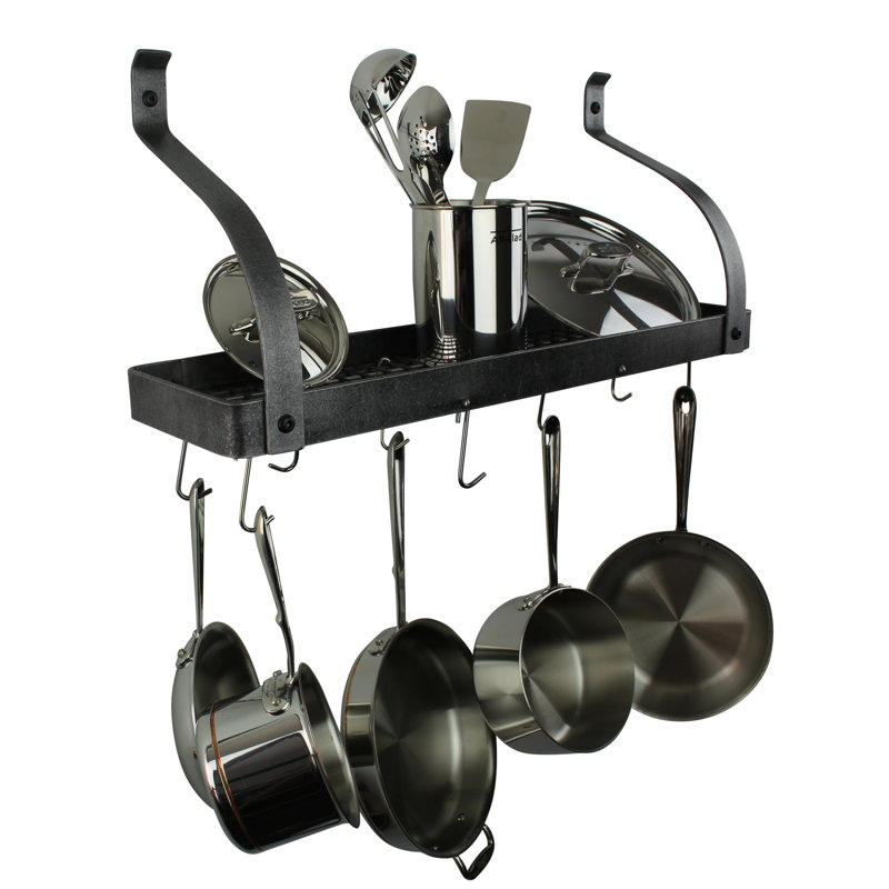 Gourmet Handcrafted Bookshelf Wall Mounted Pot Rack, 14'' H x 24'' W x 9'' D