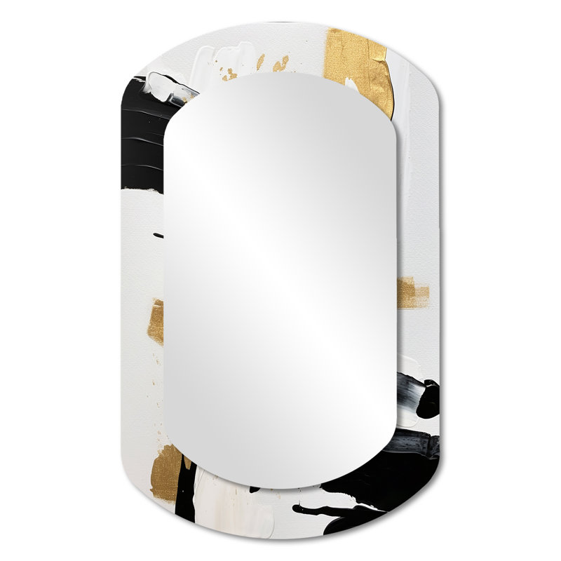 New Gold Balance II - Abstract Metal Art Decor - Asymmetrical Modern Wall Mirror, 31" x 19"