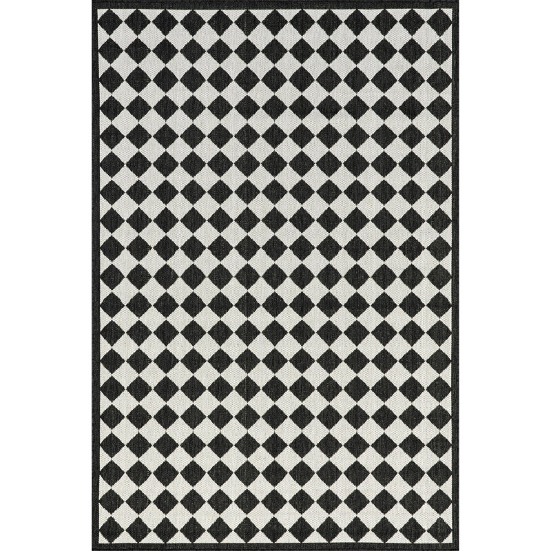 Regal Checkered Black and White Synthetic 5' x 8' Area Rug