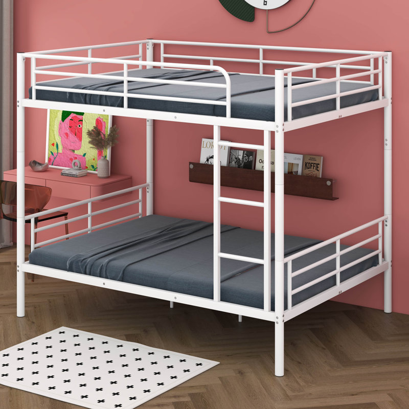 Lit superposé double sur double pour adultes, structure de lit superposé moderne avec échelle et garde-corps pour la maison, le dortoir et la chambre d'amis
