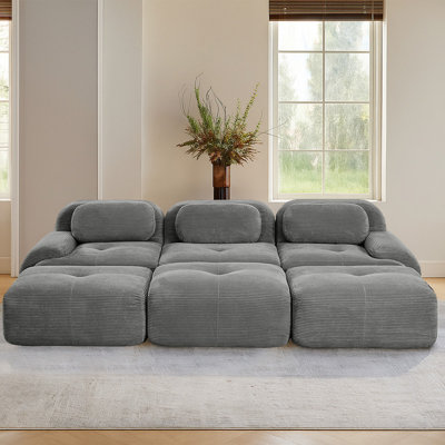 Boneless Modular Sleeper Sectional Cloud Couch With Ottoman, Plush Corduroy, No Assembly Required, Big Comfy Couches Set With Fluffy Memory Foam