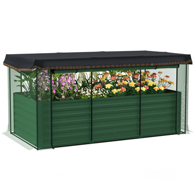 Galvanized Raised Garden Bed with Crop Cage Plant Protection Net and Shade Cloth Roof, Metal Planter Box with Cover for Vegetables, Flowers, Herbs,