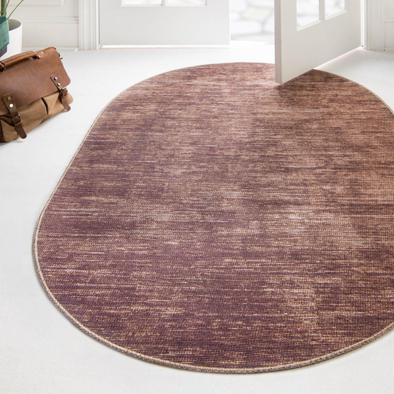 Tapis en chenille Power Loom brun, Ovale 7 pi 6 po x 10 pi 6 po