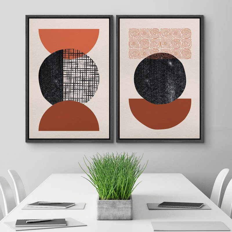 Orange, rouge et noir, cercle géométrique, variété, formes abstraites, chic, moderne, nordique, coloré, 2 pièces, Noir