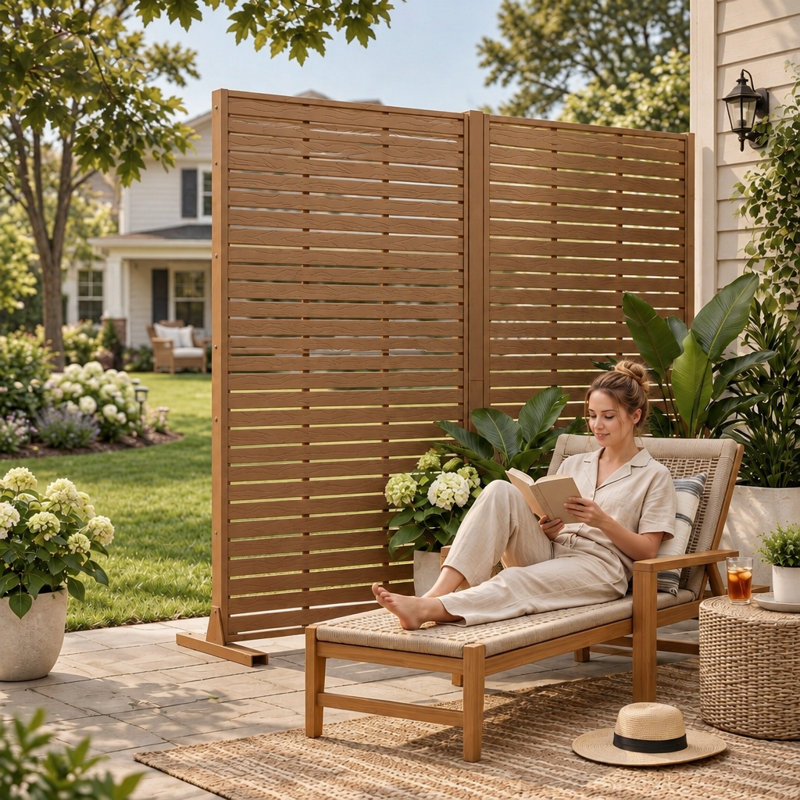 Paravent d'extérieur de 183 cm de haut, 6 panneaux autoportants en PEHD, cloison robuste et résistante aux intempéries pour terrasse et jardin, brun