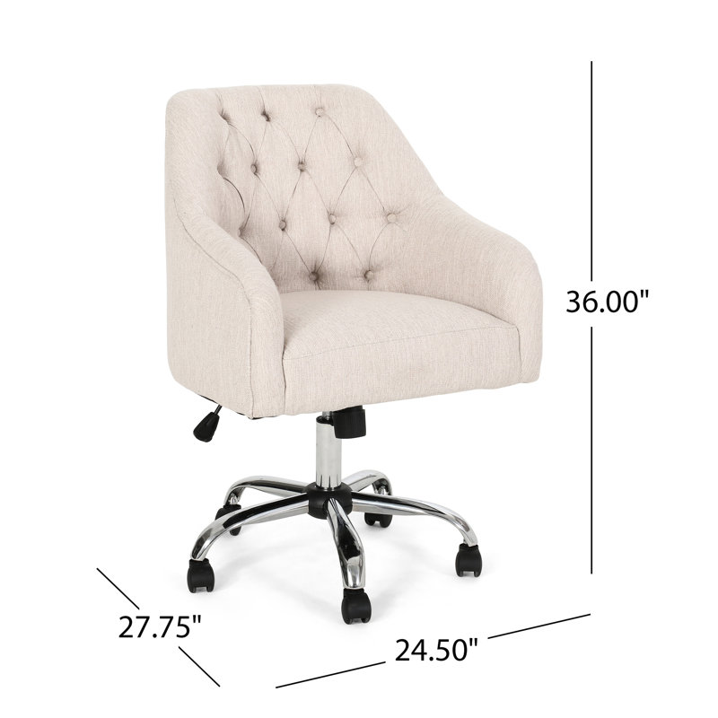 Élégante chaise de bureau beige avec roulettes et capitonnage à boutons