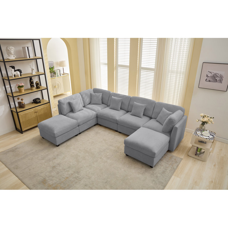 Mylania 7-Piece Modular Sectional , Light Gray Corduroy