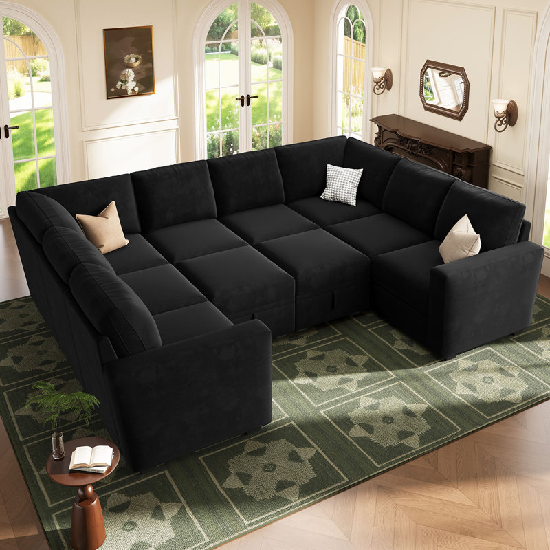 Canapé modulaire en U avec rangement Abramson, Velours noir