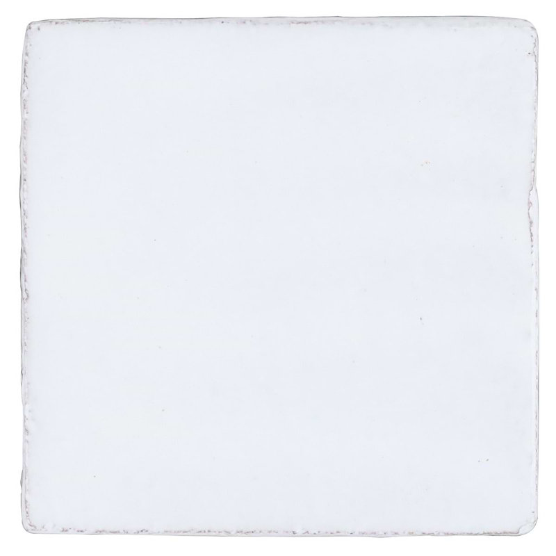 Emery 4x4 Square Handmade Crackled Glossy Terracotta Tile, White
