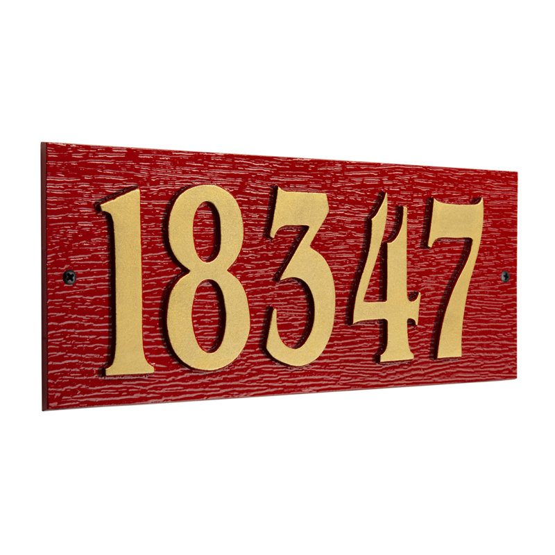 Woodgrain Mid-Century Rectangle Plaque, Standard Wall 1-line, Rouge/doré, Yes