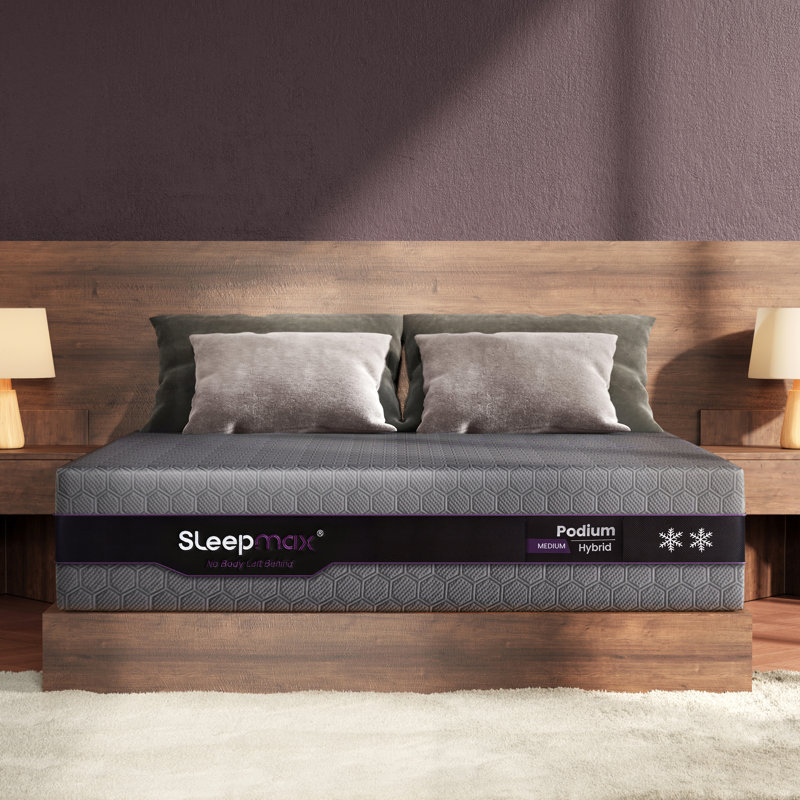Matelas hybride moyen très grand Sleepmax Podium 14 po avec mousse viscoélastique imprégnée de gel, latex et ressorts ensachés Matrix