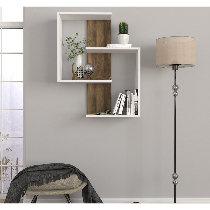 4 Piece Floating Shelf, White/Walnut